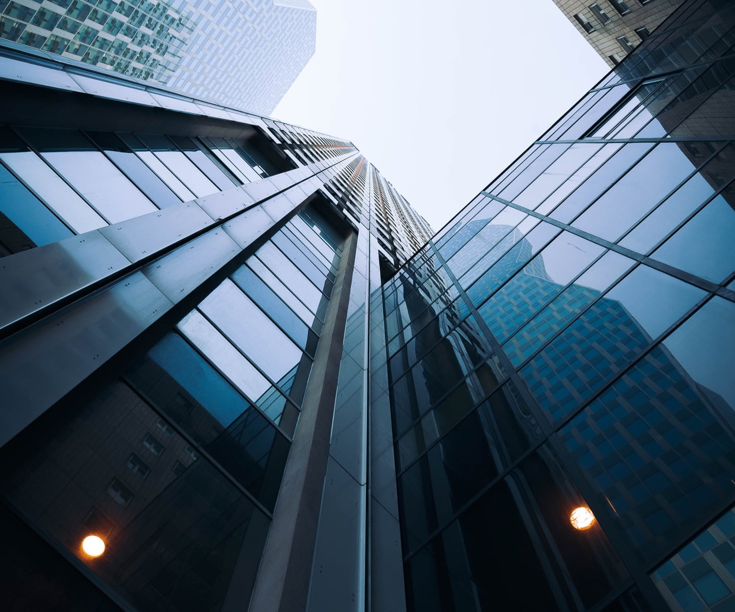 View of the side of a skyscraper, shot from ground level looking upwards